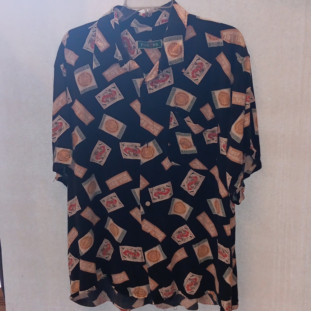 Persona Size XXL  Black and Tan Casual Button Down Shirt (SKU 541)